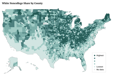 White Noncollege Share by County