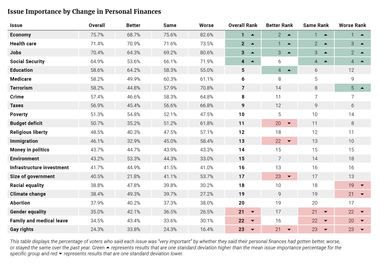 Issue Importance by Change in Personal Finances