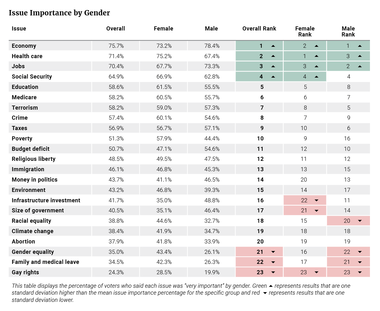 Issue Importance by Gender