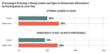 Percentages Favoring a Strong Leader and Open to Democratic Alternatives by Participation in 2016 Vote